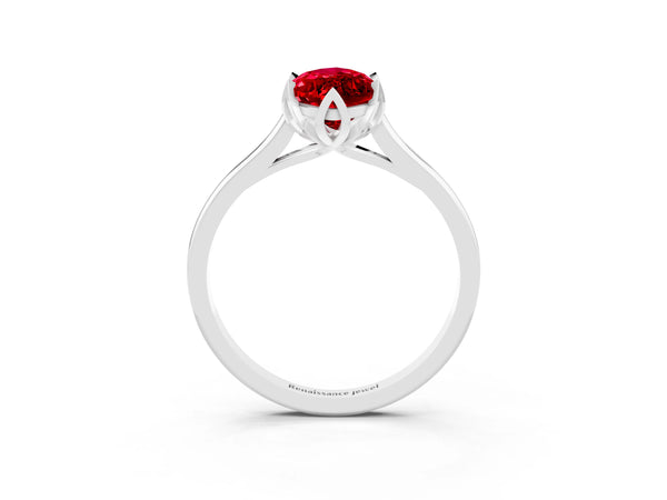 White gold Marquise Cut Ruby Solitaire Ring with Flower Prong Setting and Classic Band