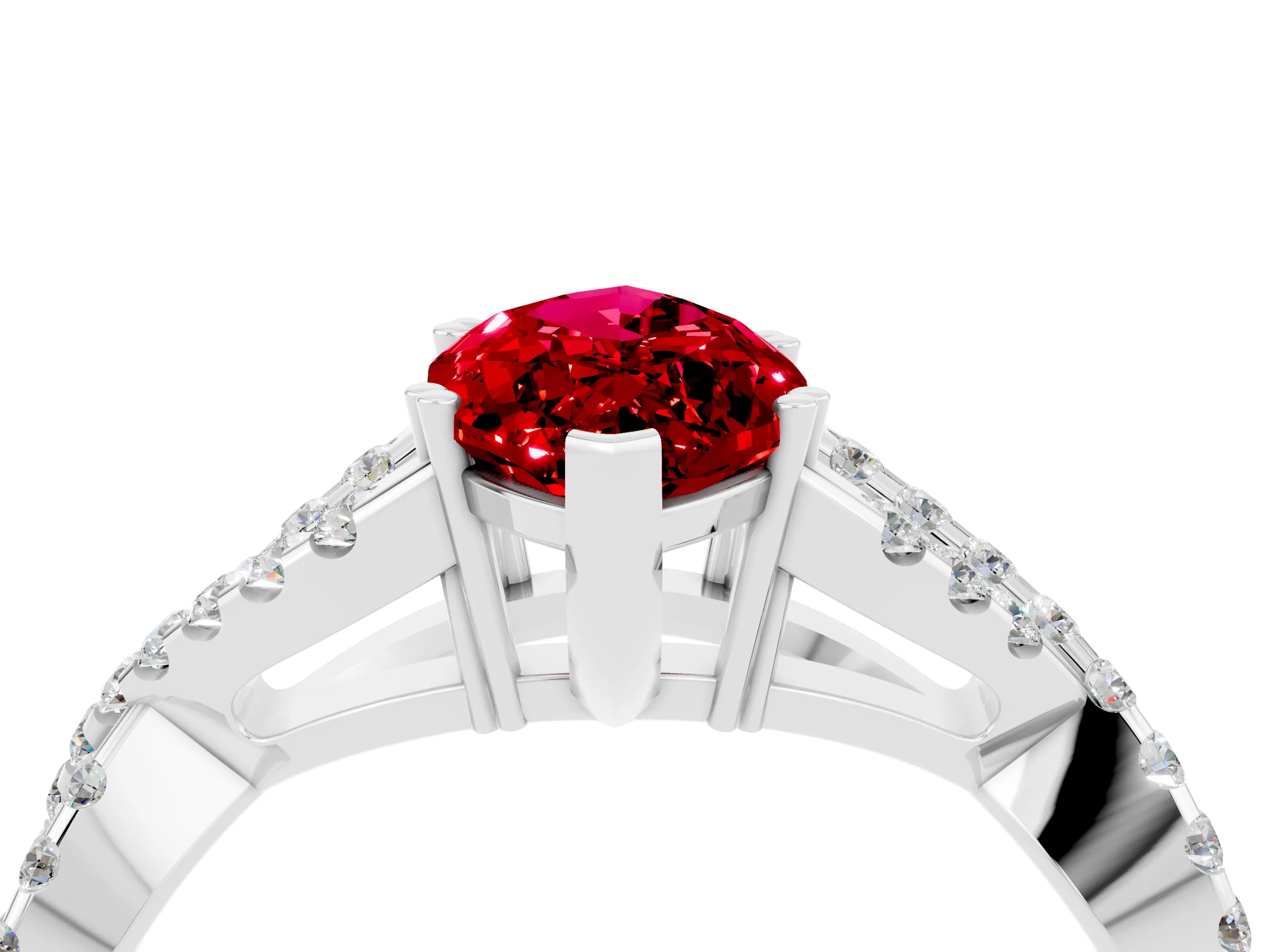 White gold Marquise Cut Ruby Solitaire Ring with Four-Prong Setting and Twisted Pavé Band_4