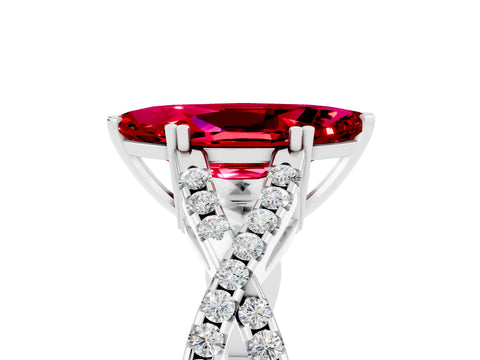 White gold Marquise Cut Ruby Solitaire Ring with Four-Prong Setting and Twisted Pavé Band_5