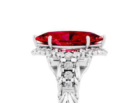 White gold Marquise Cut Ruby Solitaire Ring with Hidden Halo and Pavé Band_17