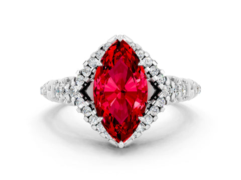 White gold Marquise Cut Ruby Solitaire Ring with Hidden Halo and Pavé Band_19