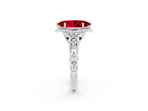 White gold Marquise Cut Ruby Solitaire Ring with Hidden Halo and Pavé Band_20
