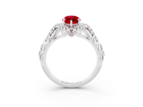 White gold Marquise Cut Ruby Solitaire Ring with Hidden Halo and Pavé Band_21