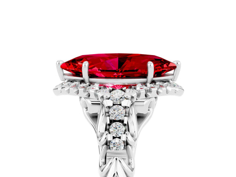 White gold Marquise Cut Ruby Solitaire Ring with Hidden Halo and Pavé Band_23