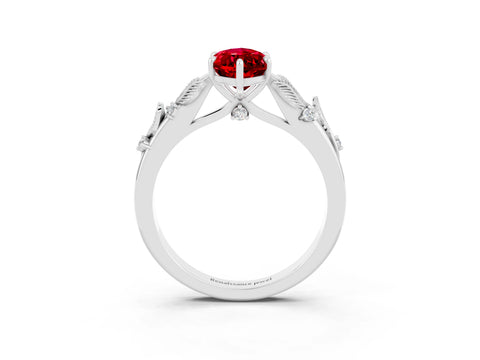 White gold Marquise Cut Ruby Solitaire Ring with Leaf Motif Band and Four-Prong Setting_15