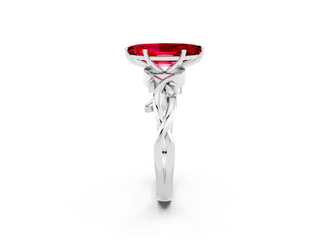 White gold Marquise Cut Ruby Solitaire Ring with Milgrain Pavé Band and Four-Prong Setting_14