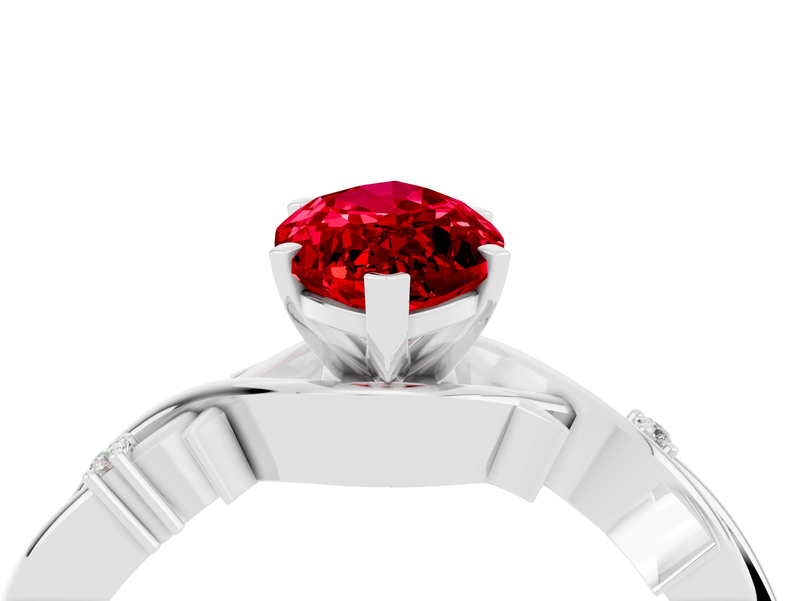 White gold Marquise Cut Ruby Solitaire Ring with Milgrain Pavé Band and Four-Prong Setting_16