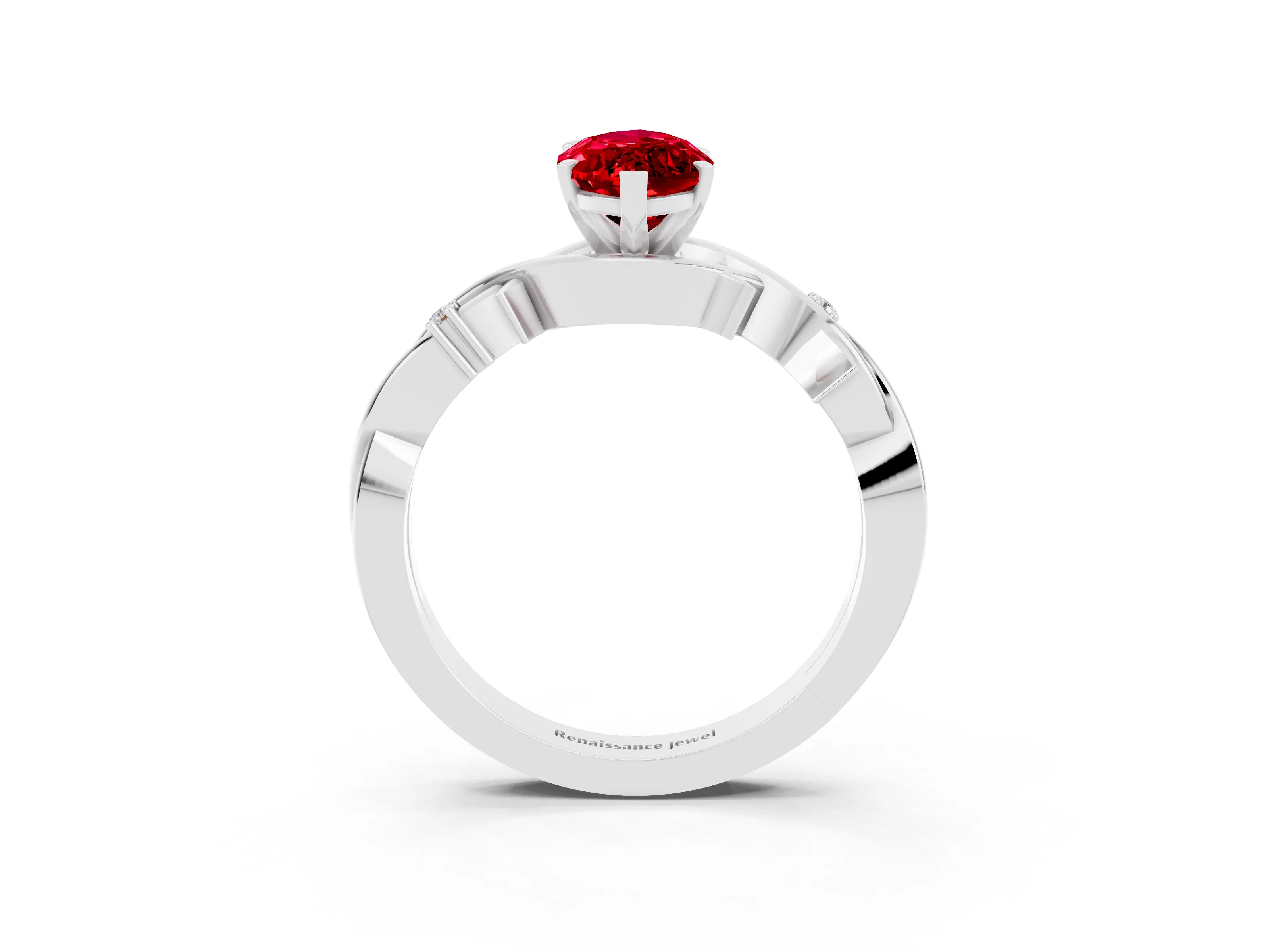 White gold Marquise Cut Ruby Solitaire Ring with Milgrain Pavé Band and Four-Prong Setting_39