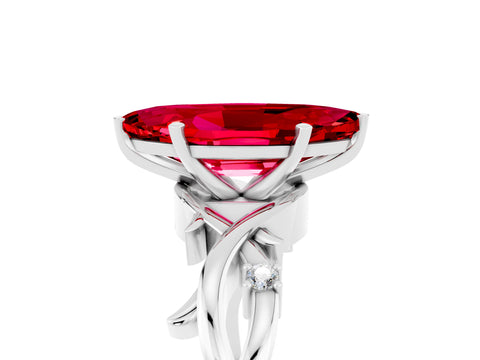 White gold Marquise Cut Ruby Solitaire Ring with Milgrain Pavé Band and Four-Prong Setting_41