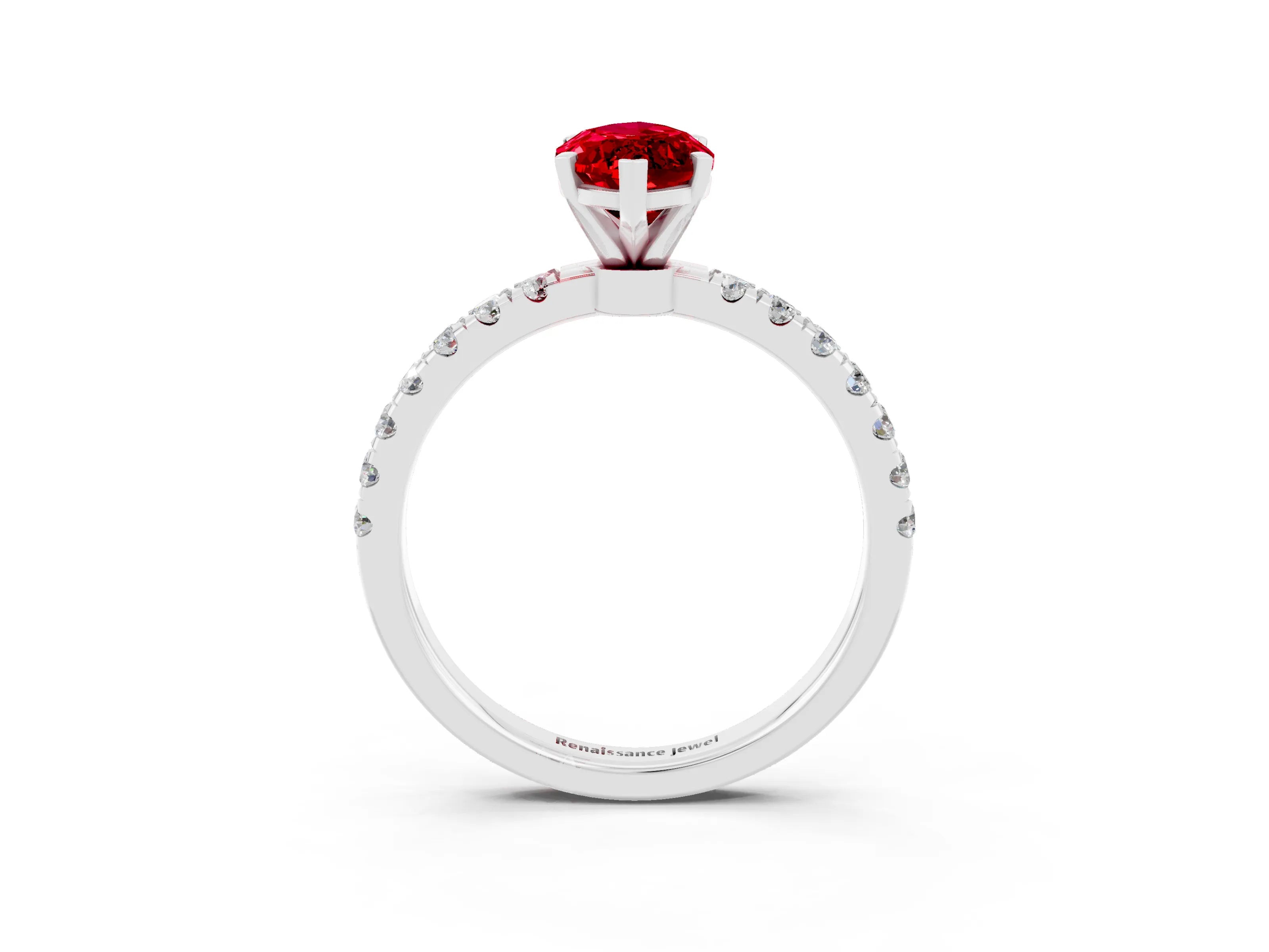 White gold Marquise Cut Ruby Solitaire Ring with Pavé Accents and Four-Prong Setting_3