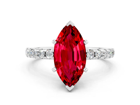 White gold Marquise Cut Ruby Solitaire Ring with Pavé Band and Four-Prong Setting_24