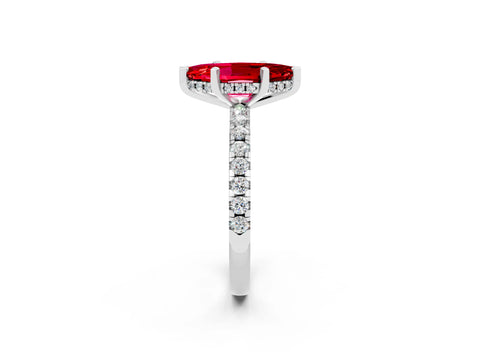 White gold Marquise Cut Ruby Solitaire Ring with Pavé Band and Four-Prong Setting_26