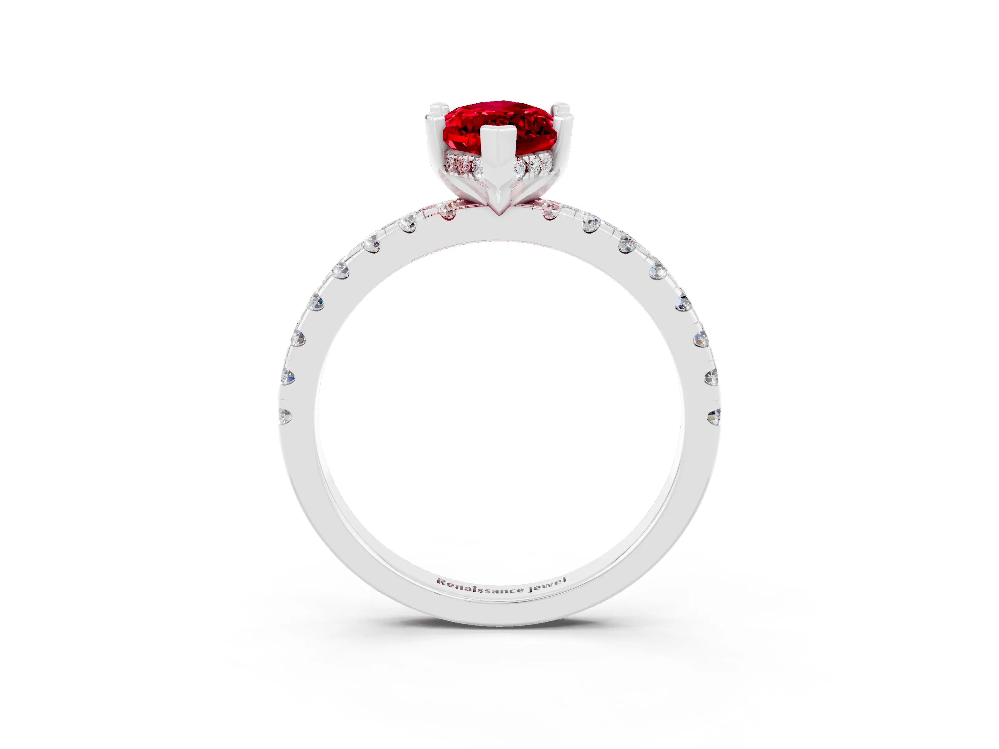 White gold Marquise Cut Ruby Solitaire Ring with Pavé Band and Four-Prong Setting_27