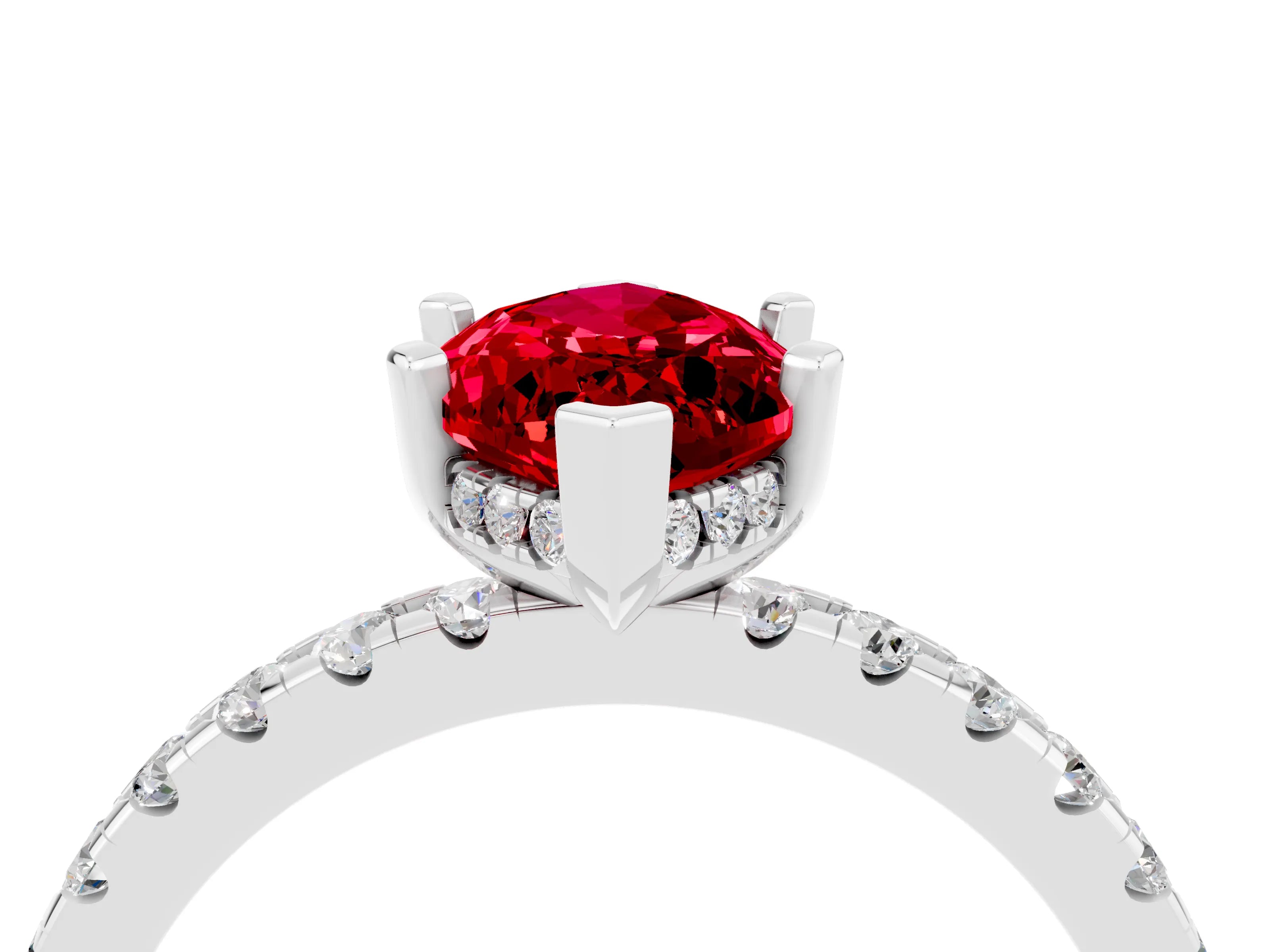 White gold Marquise Cut Ruby Solitaire Ring with Pavé Band and Four-Prong Setting_28