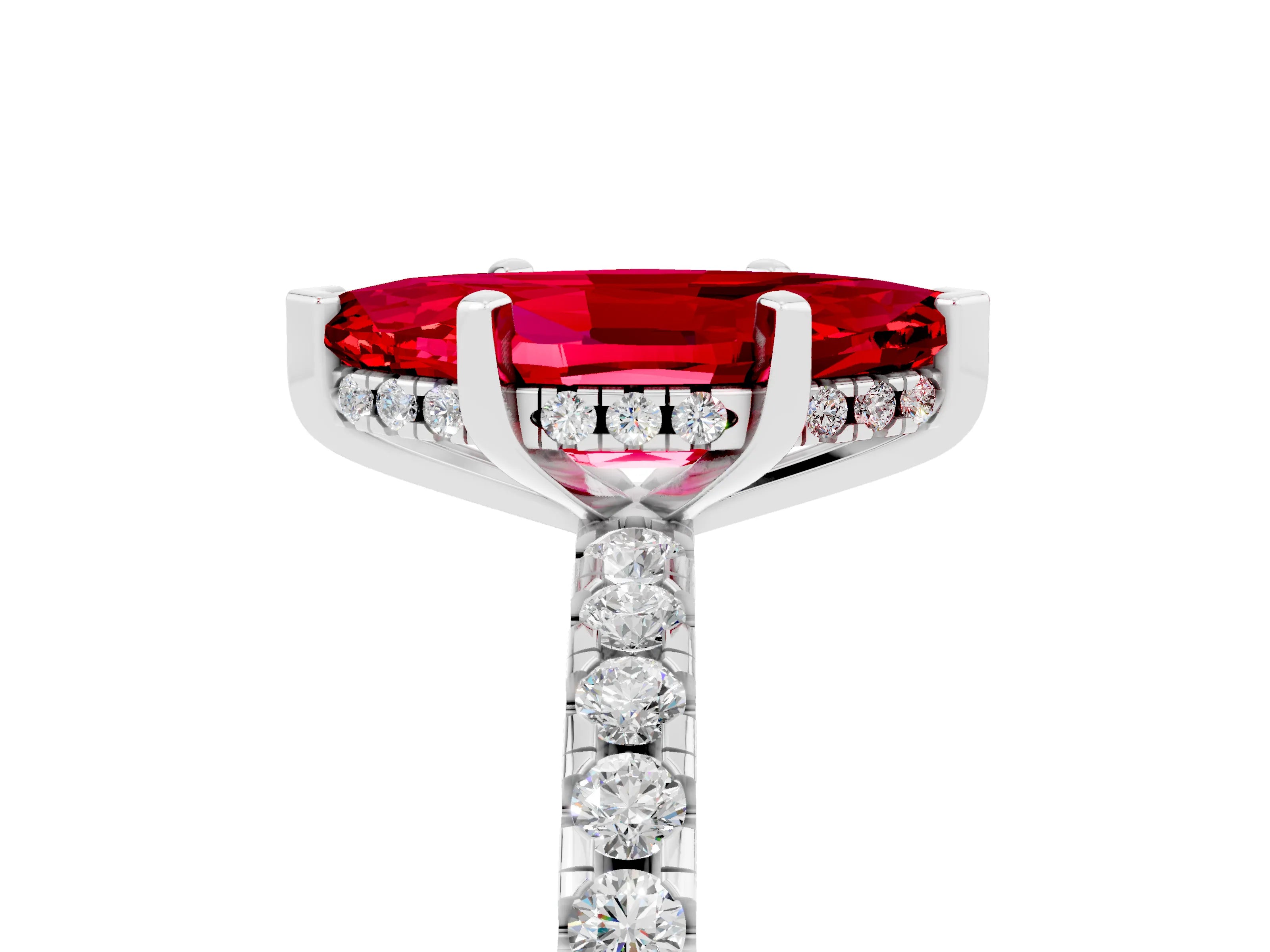 White gold Marquise Cut Ruby Solitaire Ring with Pavé Band and Four-Prong Setting_29