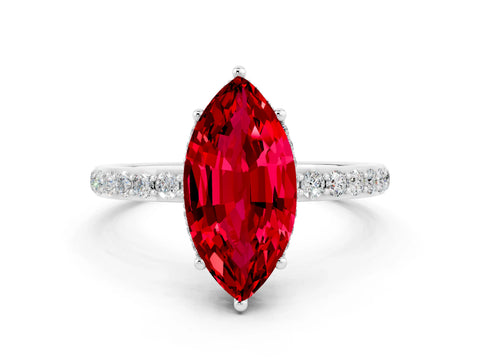 White gold Marquise Cut Ruby Solitaire Ring with Pavé Band and Hidden Halo_12