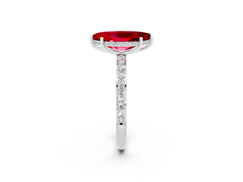 White gold Marquise Cut Ruby Solitaire Ring with Pavé Band and Hidden Halo_14