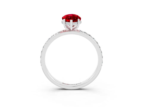 White gold Marquise Cut Ruby Solitaire Ring with Pavé Band and Hidden Halo_15