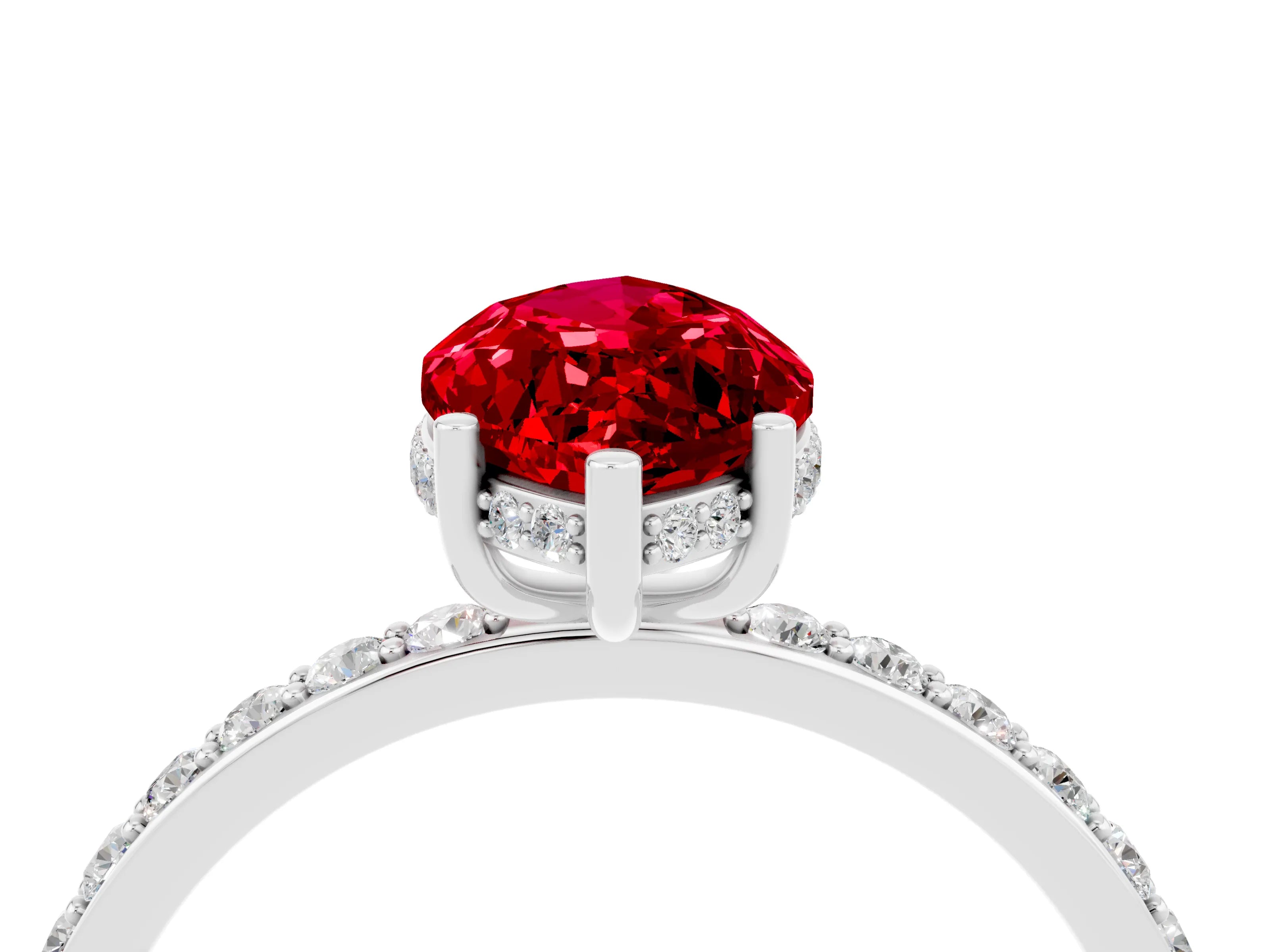 White gold Marquise Cut Ruby Solitaire Ring with Pavé Band and Hidden Halo_16