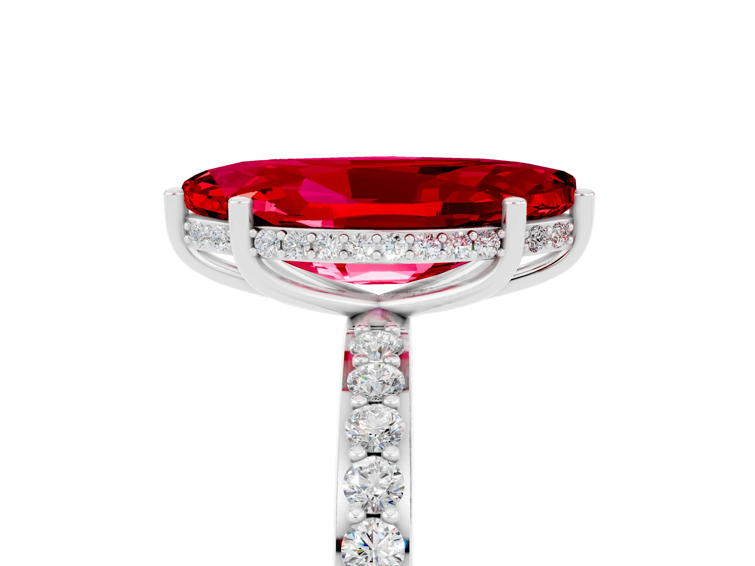 White gold Marquise Cut Ruby Solitaire Ring with Pavé Band and Hidden Halo_17