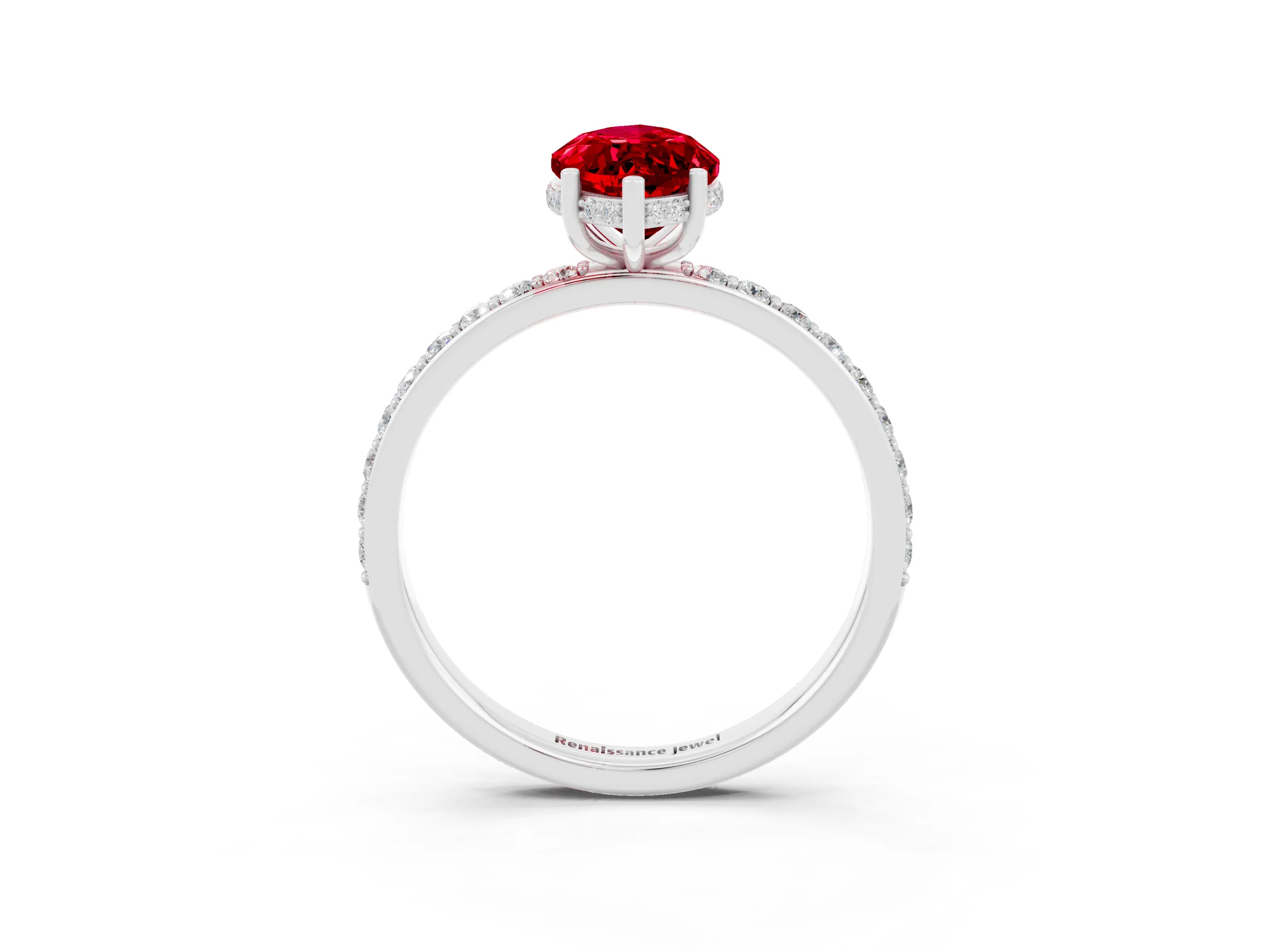 White gold Marquise Cut Ruby Solitaire Ring with Pavé Band and Hidden Halo_39