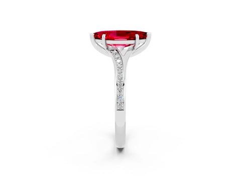 White gold Marquise Cut Ruby Solitaire Ring with Pavé Band and Prong Setting_2