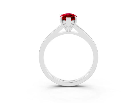 White gold Marquise Cut Ruby Solitaire Ring with Pavé Band and Prong Setting_3