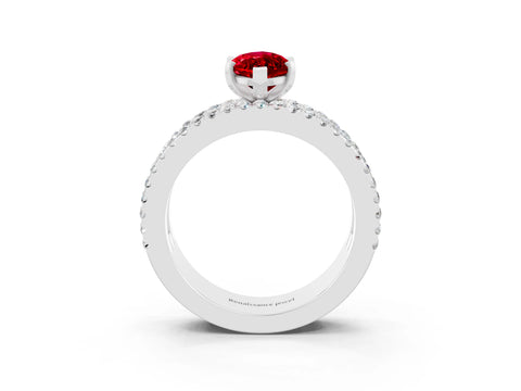 White gold Marquise Cut Ruby Solitaire Ring with Pavé and Channel Set Band_3