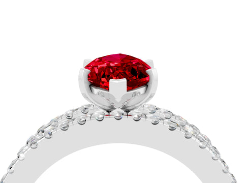 White gold Marquise Cut Ruby Solitaire Ring with Pavé and Channel Set Band_4