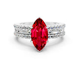 White gold Marquise Cut Ruby Solitaire Ring with Pavé and Channel Set Band