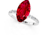 White gold Marquise Cut Ruby Solitaire Ring with Pave Band and Four Prong Setting_25
