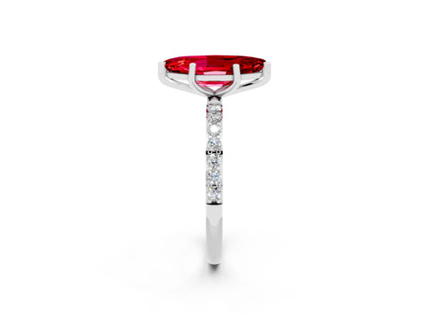 White gold Marquise Cut Ruby Solitaire Ring with Pave Band and Four Prong Setting_26