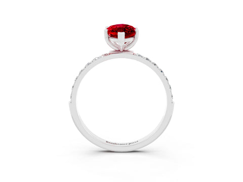 White gold Marquise Cut Ruby Solitaire Ring with Pave Band and Four Prong Setting_27