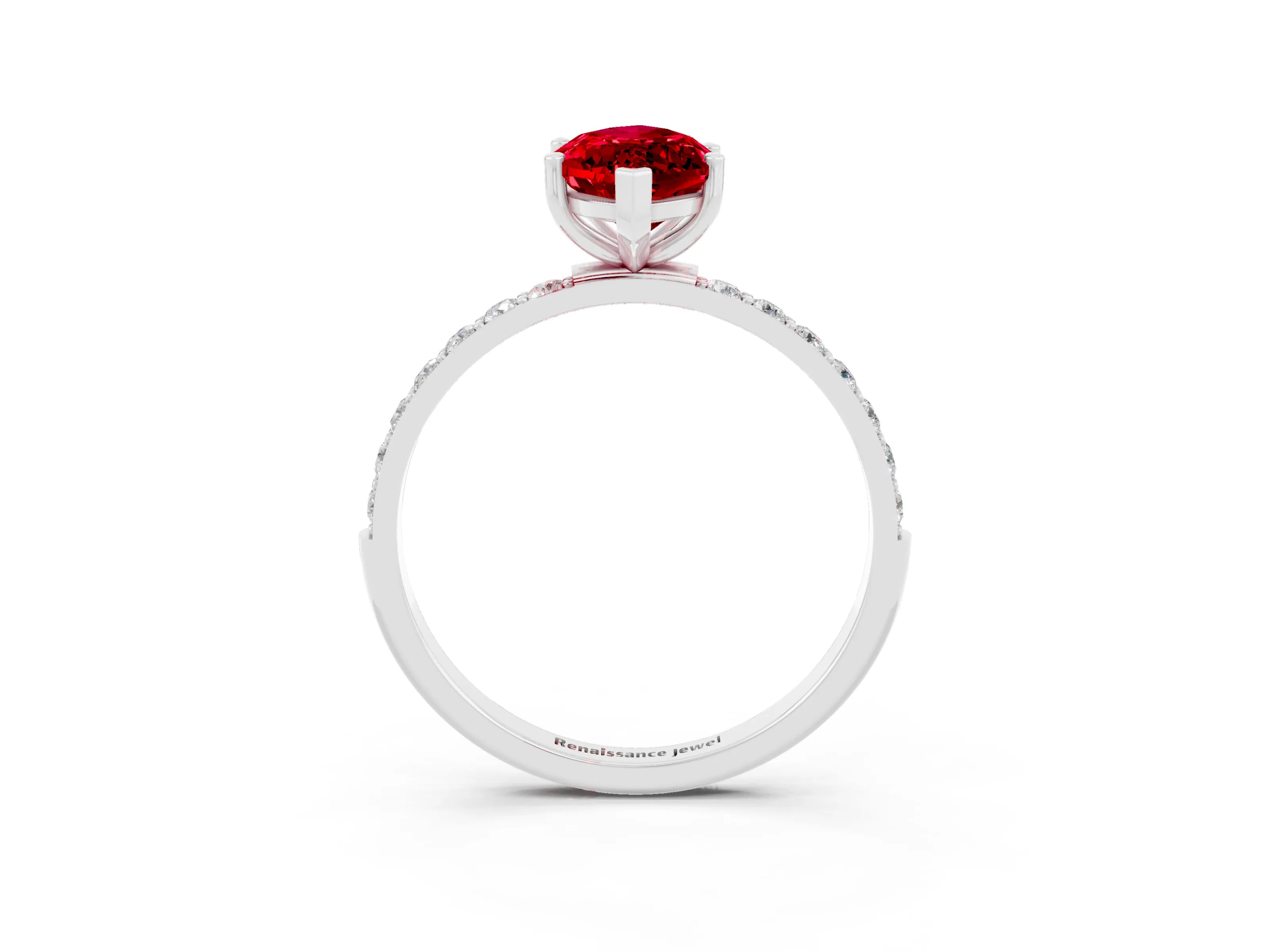 White gold Marquise Cut Ruby Solitaire Ring with Pave Band and Four Prong Setting_27