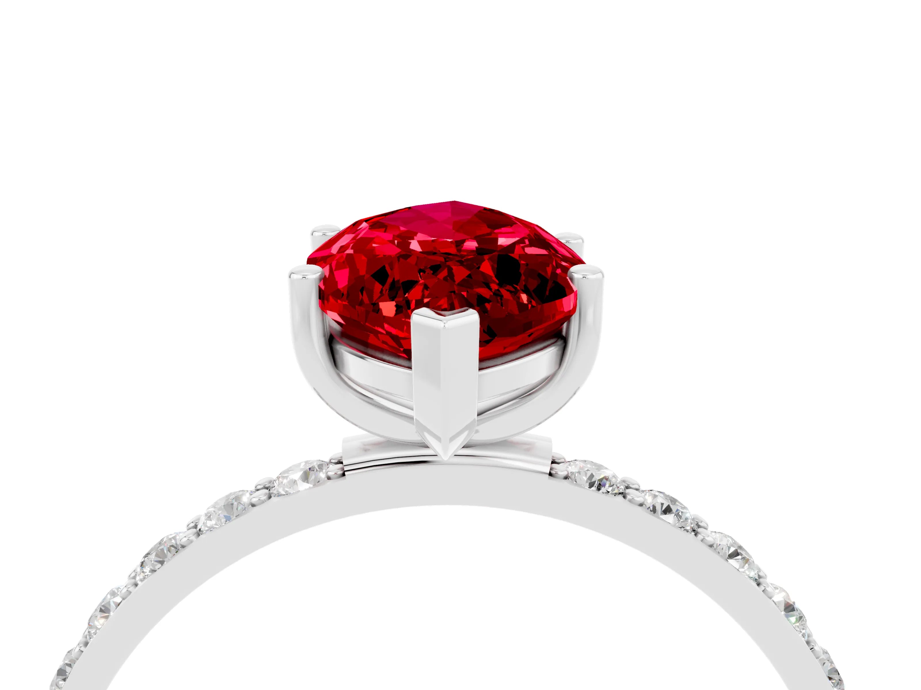White gold Marquise Cut Ruby Solitaire Ring with Pave Band and Four Prong Setting_28