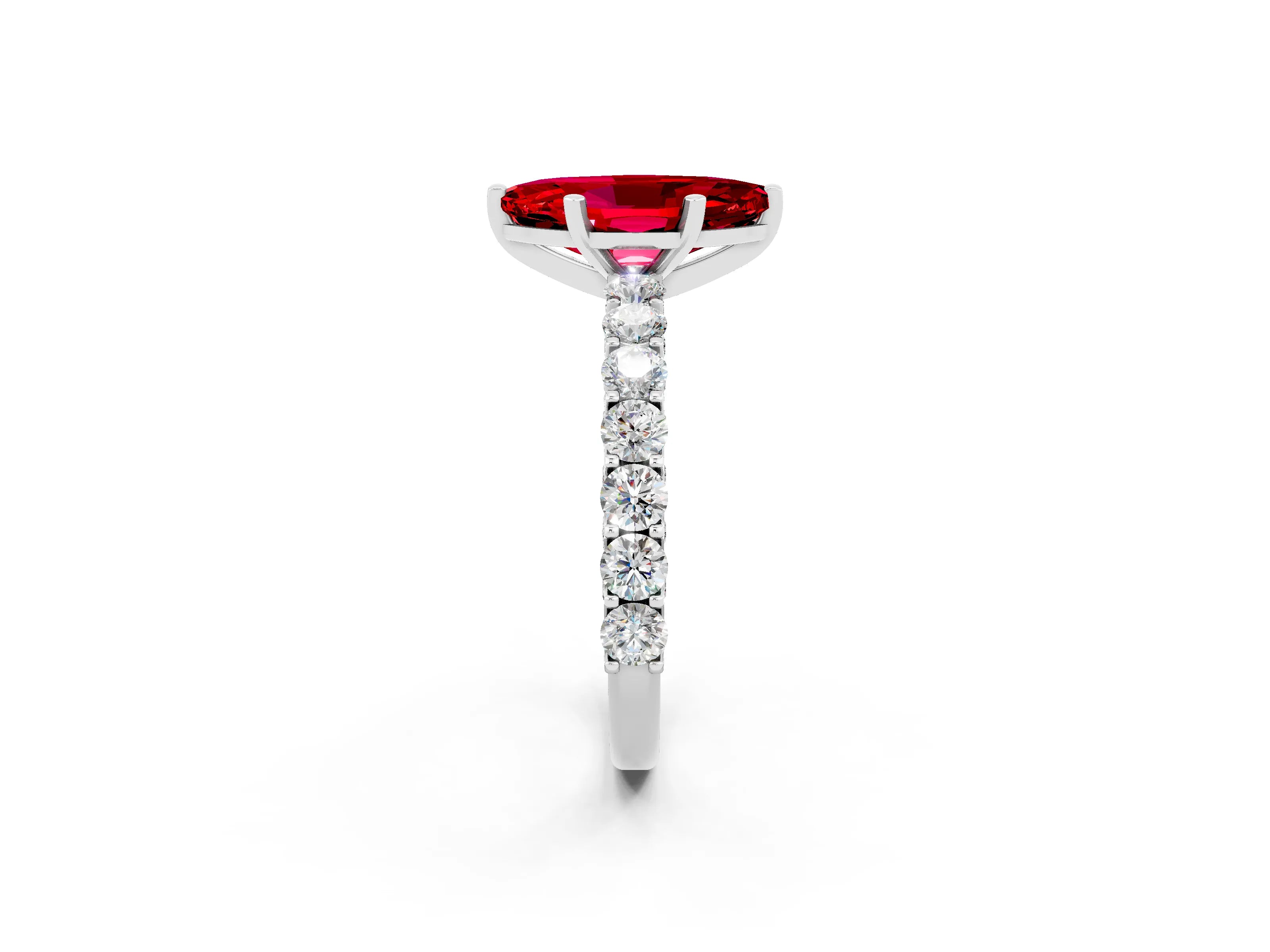 White gold Marquise Cut Ruby Solitaire Ring with Shared Prong Pavé Band and Four-Prong Setting_2