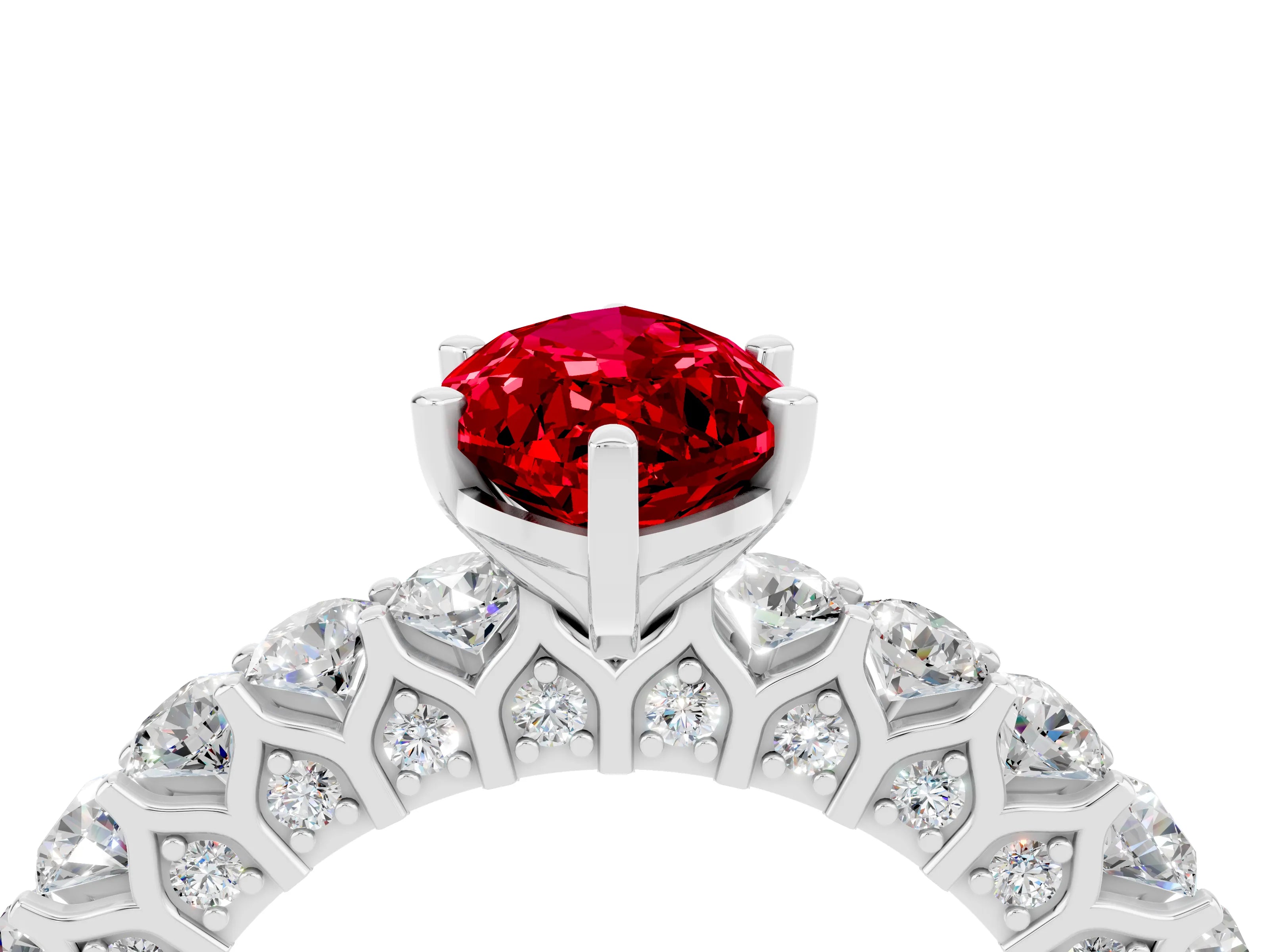 White gold Marquise Cut Ruby Solitaire Ring with Shared Prong Pavé Band and Four-Prong Setting_4