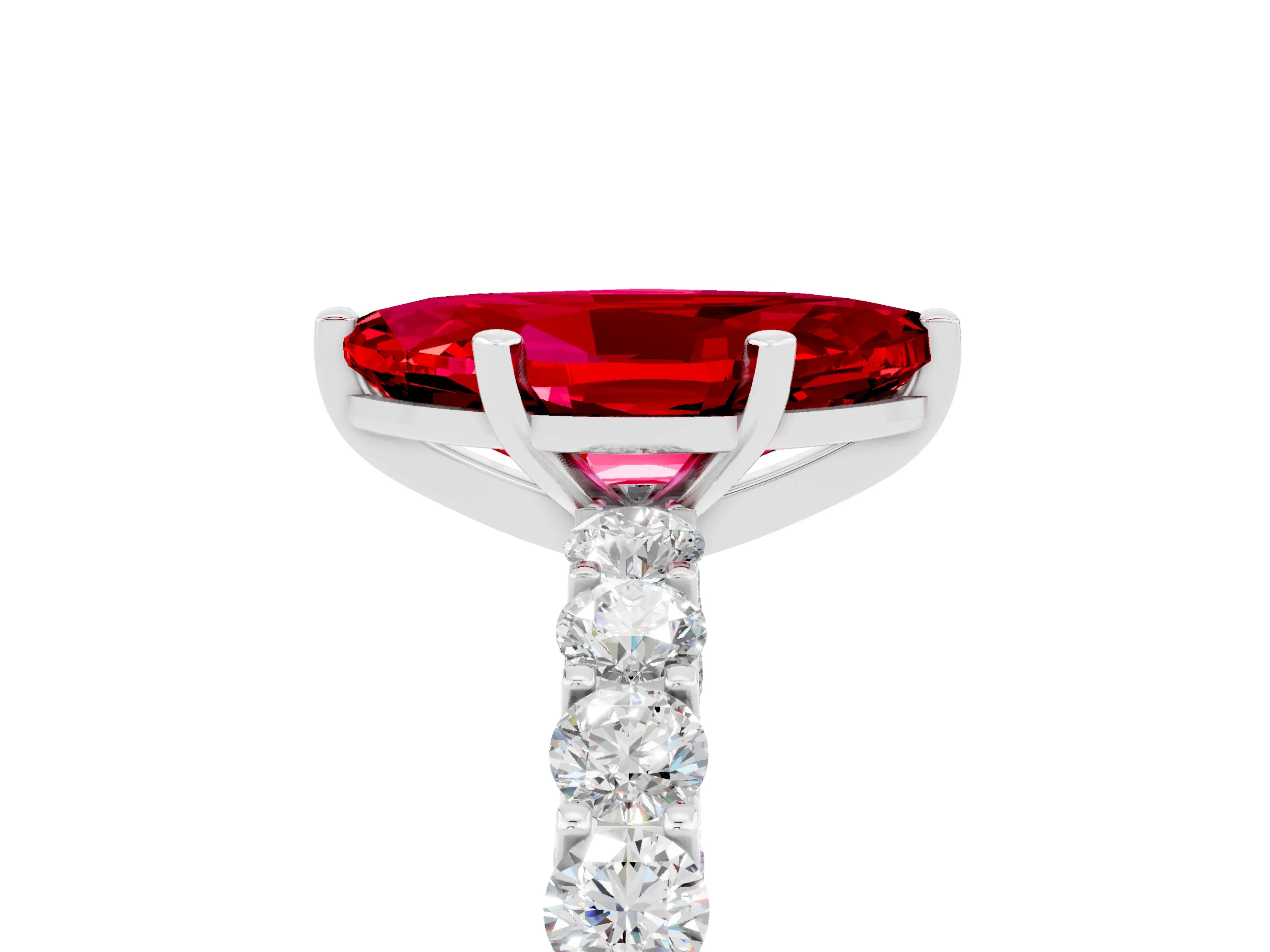 White gold Marquise Cut Ruby Solitaire Ring with Shared Prong Pavé Band and Four-Prong Setting_5
