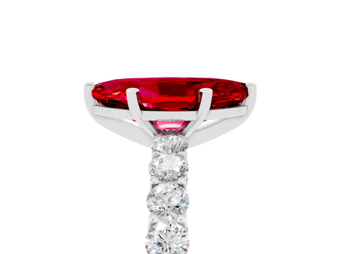 White gold Marquise Cut Ruby Solitaire Ring with Shared Prong Pavé Band and Four-Prong Setting_5