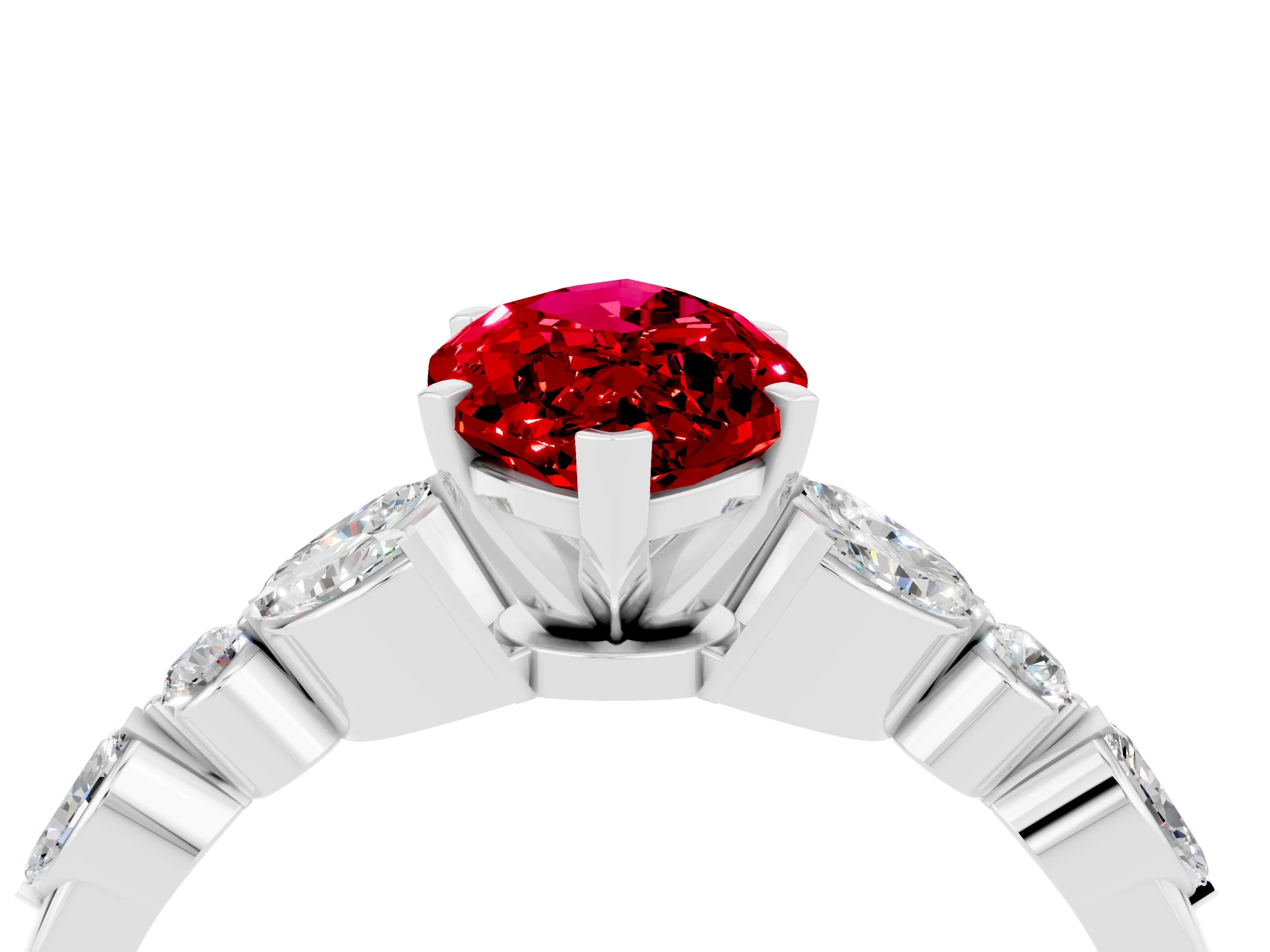 White gold Marquise Cut Ruby Solitaire Ring with Side Stones and Four-Prong Setting_16