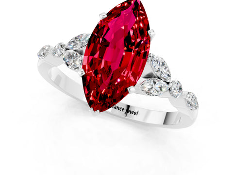 White gold Marquise Cut Ruby Solitaire Ring with Side Stones and Four-Prong Setting_25