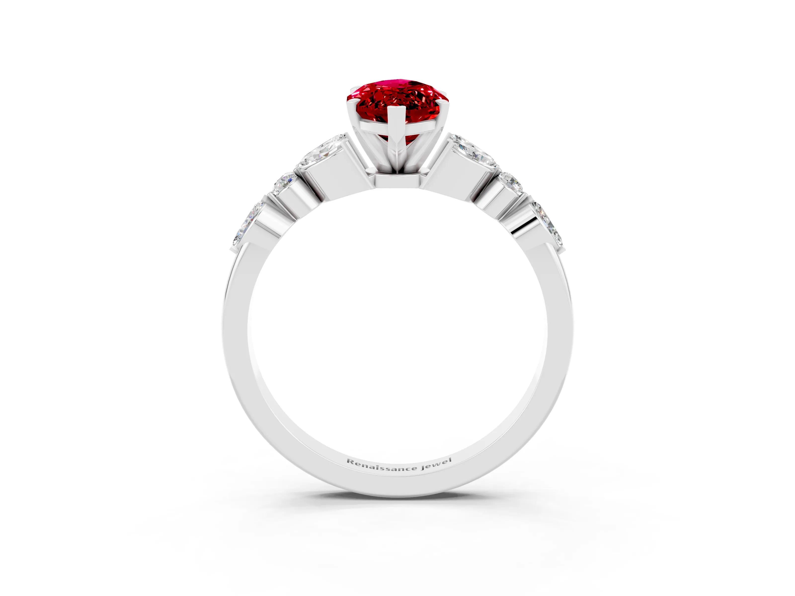 White gold Marquise Cut Ruby Solitaire Ring with Side Stones and Four-Prong Setting_27