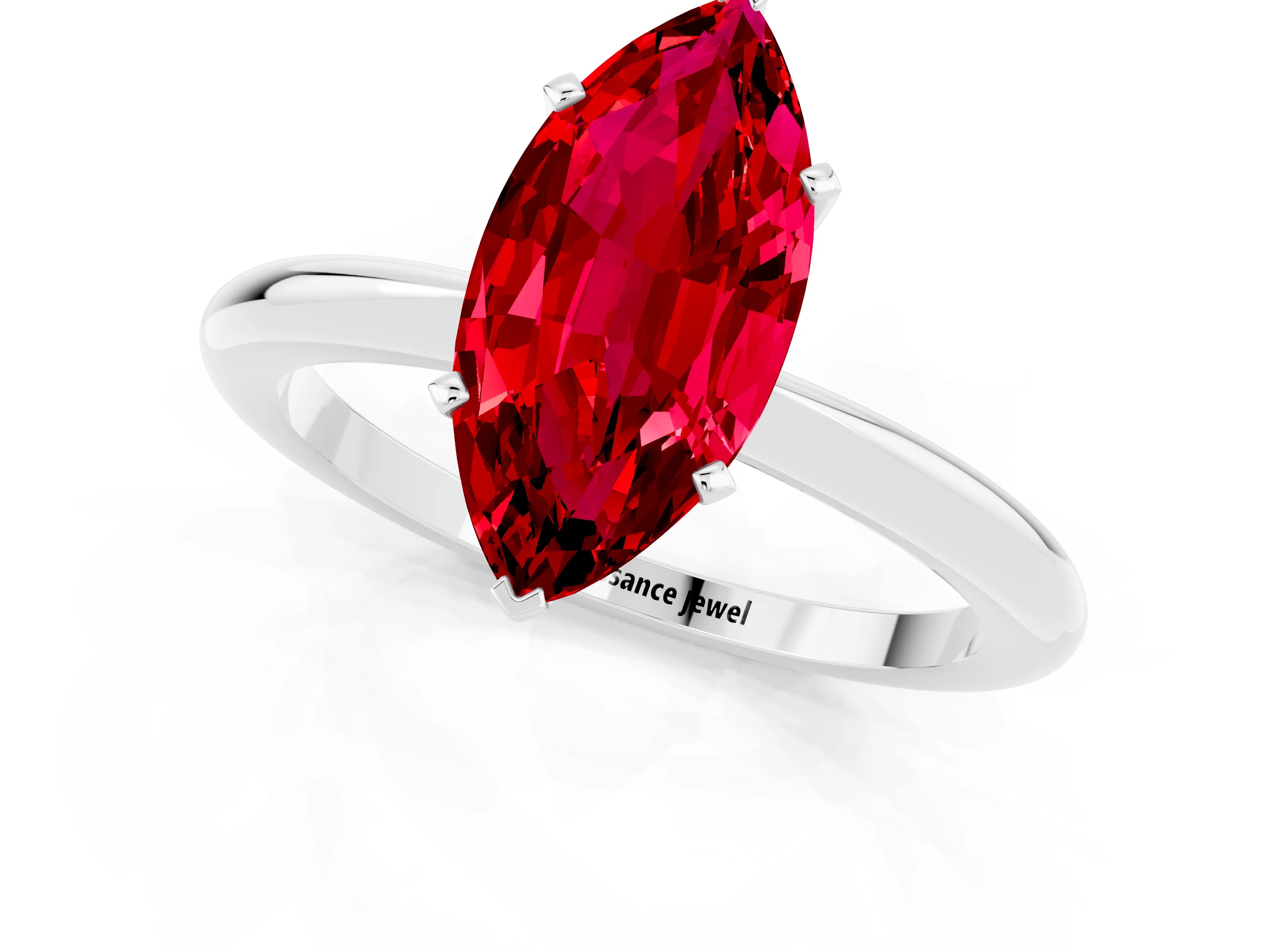 White gold Marquise Cut Ruby Solitaire Ring with Six-Prong Setting and Classic Band_1