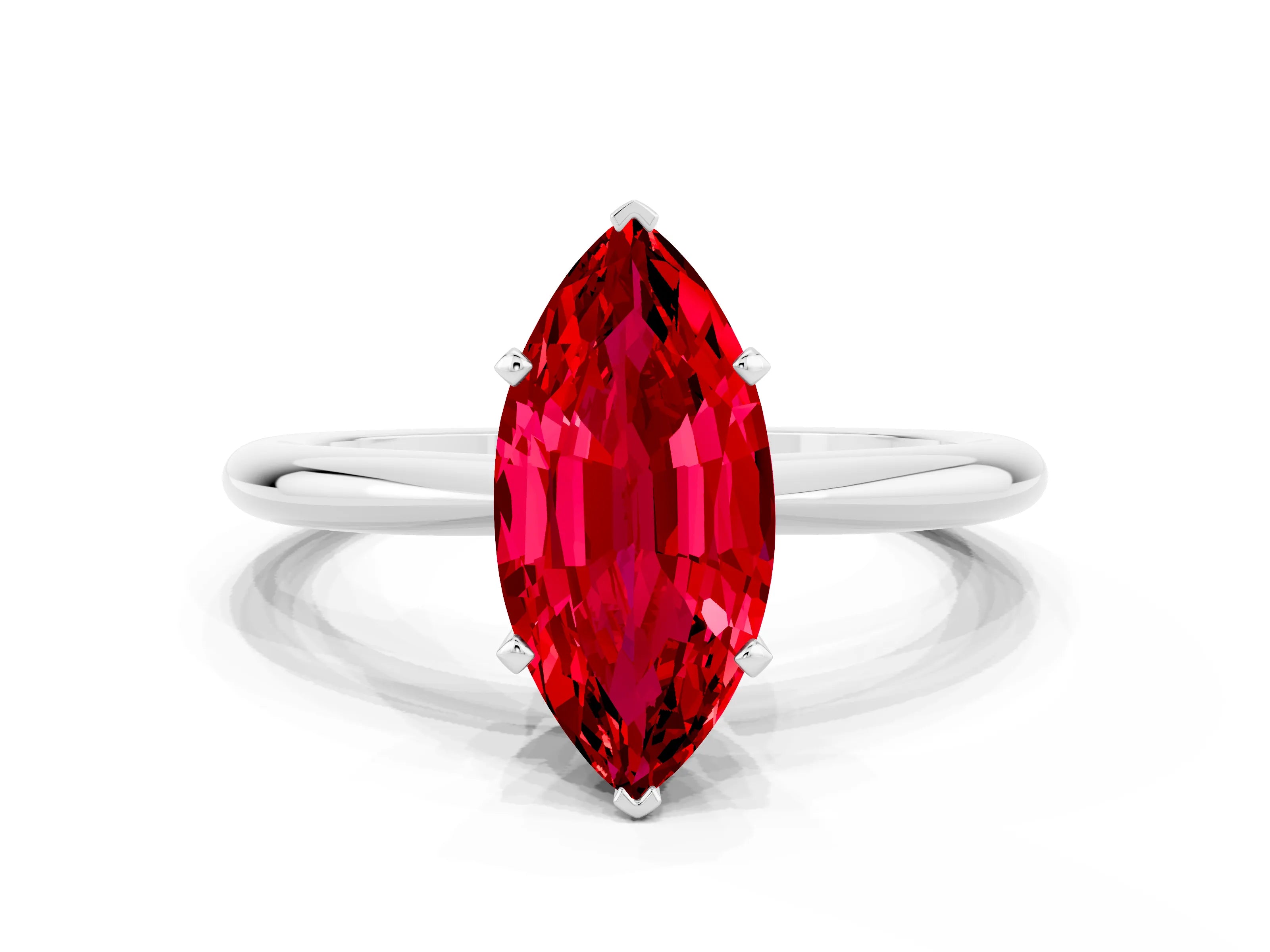White gold Marquise Cut Ruby Solitaire Ring with Six-Prong Setting and Classic Band_12