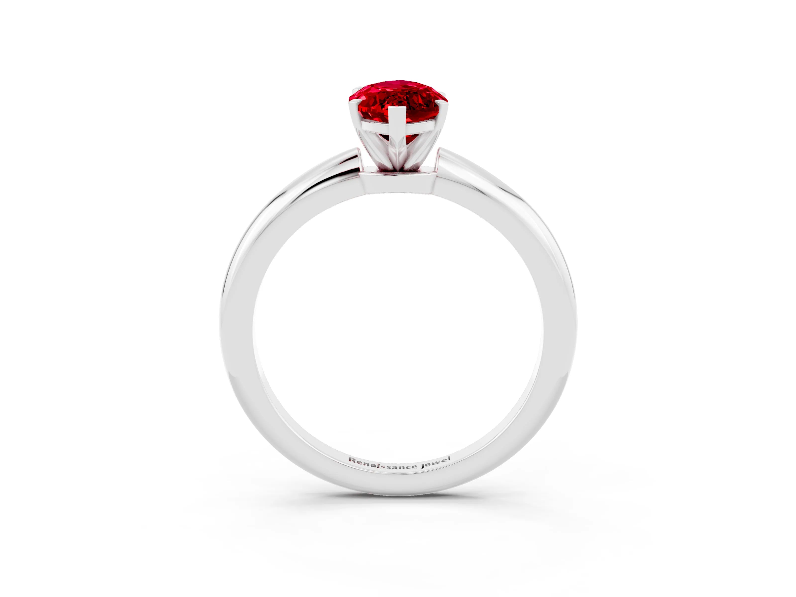 White gold Marquise Cut Ruby Solitaire Ring with Six-Prong Setting and Classic Band_3
