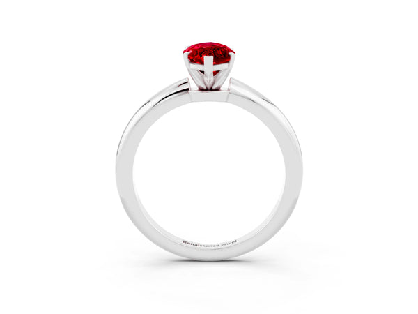 Silver Marquise Cut Ruby Solitaire Ring with Six-Prong Setting and Classic Band