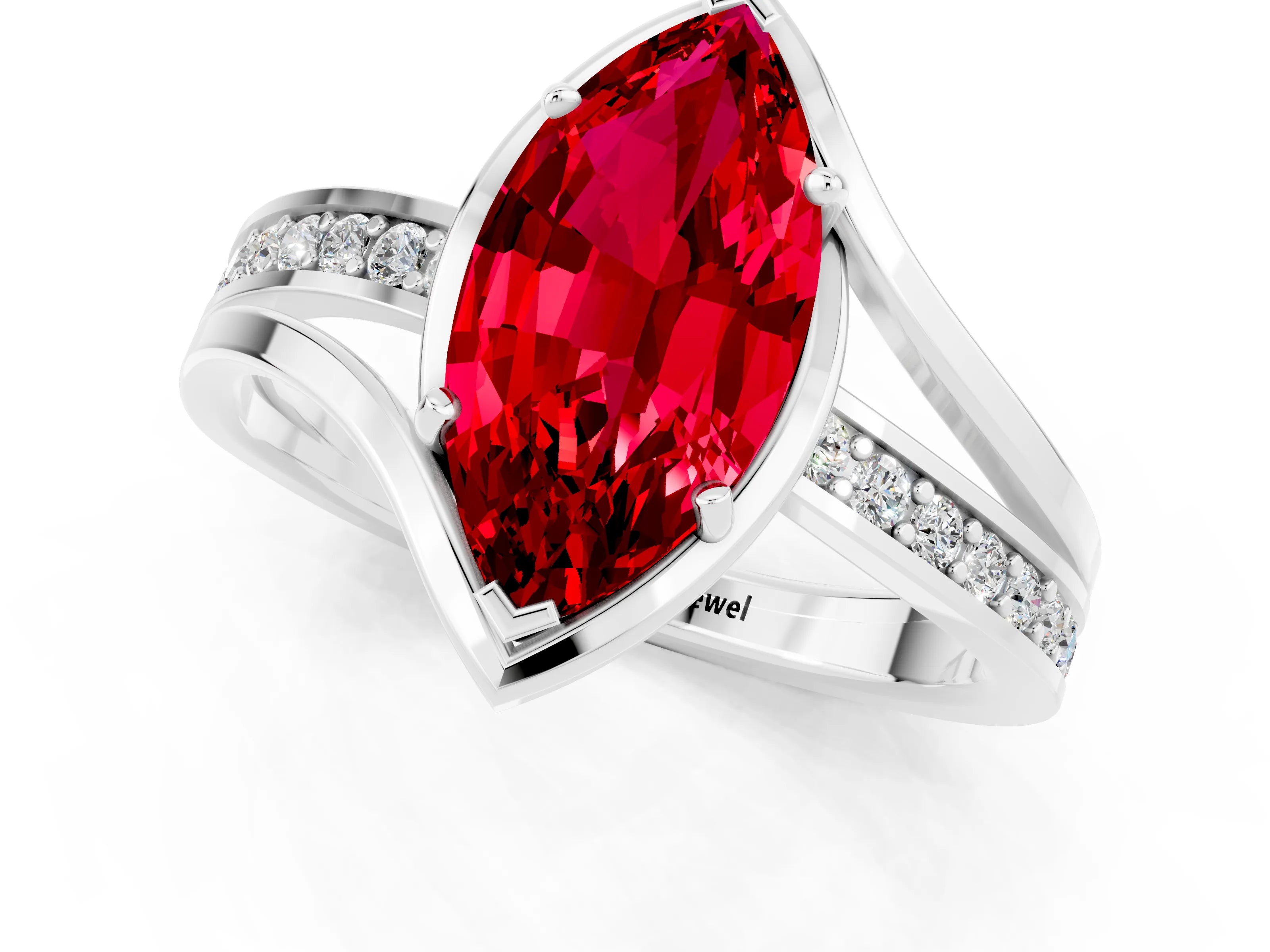 White gold Marquise Cut Ruby Solitaire Ring with Split Shank and Prong Setting_1