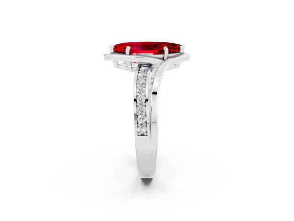 White gold Marquise Cut Ruby Solitaire Ring with Split Shank and Prong Setting
