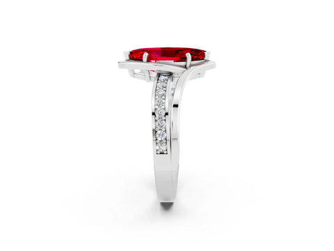 White gold Marquise Cut Ruby Solitaire Ring with Split Shank and Prong Setting_2
