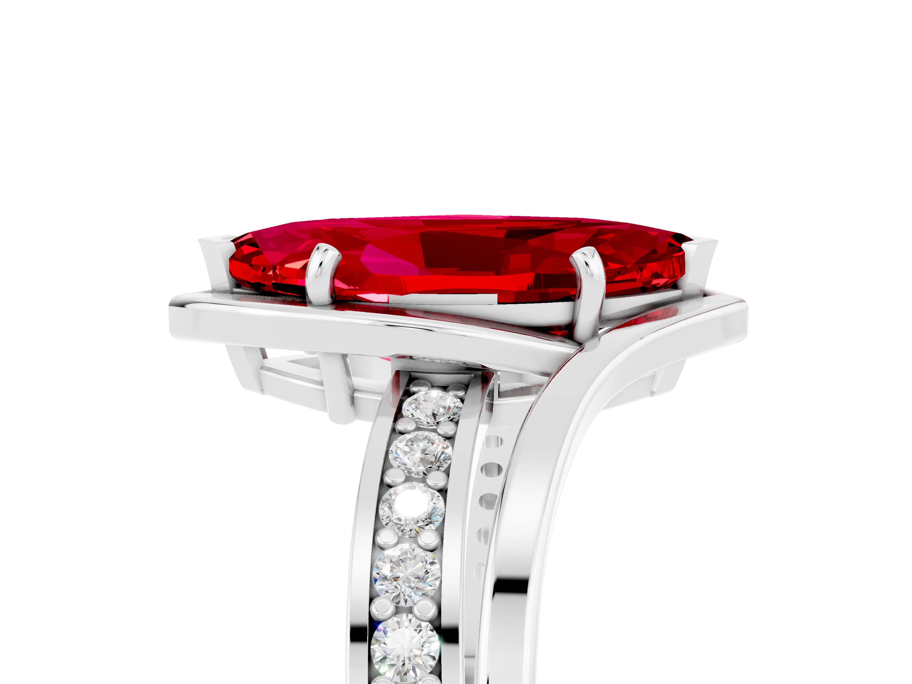 White gold Marquise Cut Ruby Solitaire Ring with Split Shank and Prong Setting_5